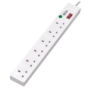 TRIPP LITE 6-Outlet Surge Protector - British BS1363A Outlets, 220-250V AC, 13A, 1.8 m Cord, BS1363A Plug, White