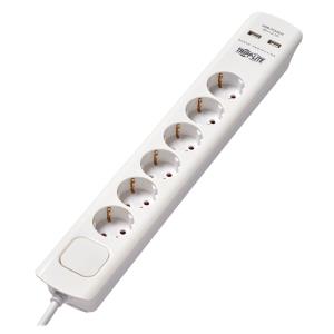 TRIPP LITE Surge Protector 6-Outlet with USB Charging - German Type F Schuko Outlets, 220-250V, 16A, Schuko Plug, White