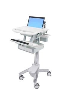 Styleview Laptop Cart Non-powered 1 Drawer (white Grey And Polished Aluminum)