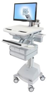Styleview Cart With LCD Arm SLA Powered 4 Drawers (white Grey And Polished Aluminum) CHE