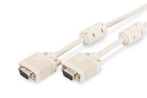 ASSMANN VGA Monitor connection cable, HD15 M/M, 10m 3Coax/7C, 2xferrite Beige