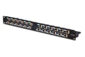 Modular Patch Panel, staggered, shielded 24-port, blank, 1U, rack mount, angled ports color black RAL 9005