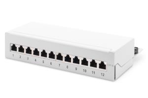 CAT6A, patch panel, shielded Class EA, 12-port RJ45, 8P8C, LSA Color grey RAL 7035