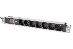 1U Aluminum PDU, 7x Italian outlet 16A, 4000W, 250VAC 50/60Hz, overload protection