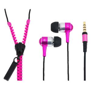 In-ear Headphone Zipper - Stereo - 3.5mm - Neon Pink - With Microphone And Remote