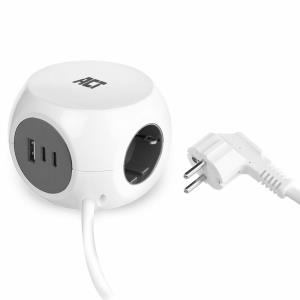 Power Strip Cube with 3 Sockets  type F 30W Power Delivery USB-C/A Ports Cable Length 1.5m