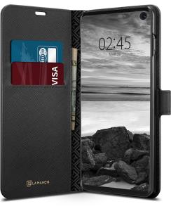 Galaxy S10+ Case La Manon Wallet Saffiano Black