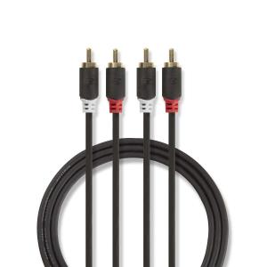 Cable Stereo Audio - 2x Rca Male - 2x Rca Male- 5.0m - Anthracite
