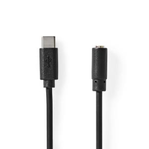 USB-c Adapter / USB 2.0 / USB-c Male / 35 Mm Female / 1.00 M / Vernikkeld / Pvc/ Zwart / Doos